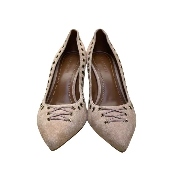 Coach Women’s Light Pink Suede Gold Eyelets Pointed Toe Stiletto Pumps Size 9B